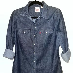 Levi Strauss & Co. Tailored Fit, Dark Blue Denim Long Sleeve Button-Up, Size L
